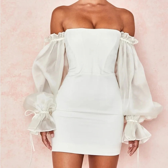 HOUSE OF CB 'Marisa' Ivory Satin Corset Dress mini white - Picture 2 of 7